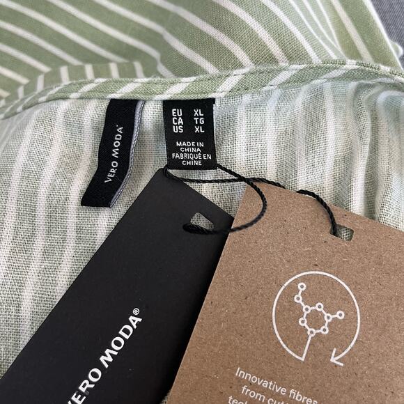 Vero Moda Sleeveless Linen Blend Lace Up Romper Green White Stripe Large/XL NWT - Picture 4 of 13